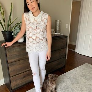 Appliqué flower Peter Pan collar top blouse